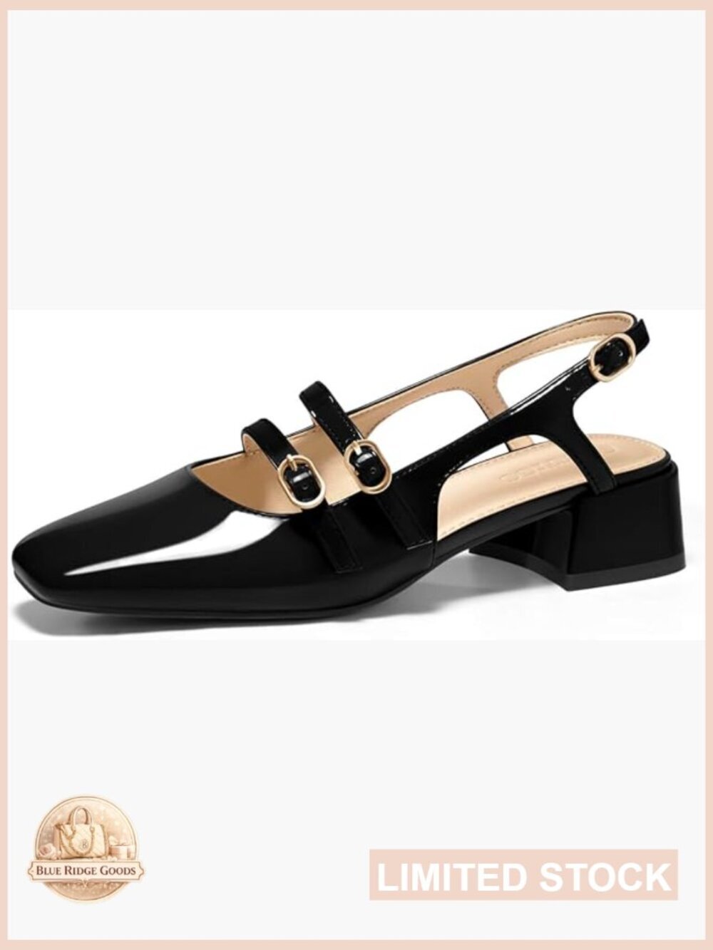 Chunky Low Heel Slingback Pumps Square Toe Mary Jane Dress Shoes